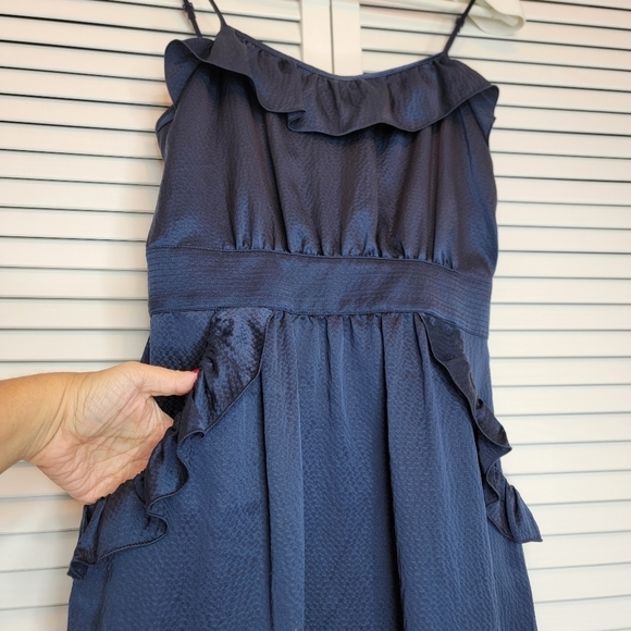 MARC BY MARC JACOBS Pollyanna Silk Dress Navy Blue Sz 4 Ruffle‎ A Line Y2K Party - Picture 4 of 16